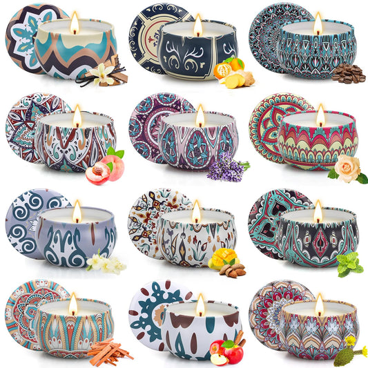 Front view of 12-pack soy wax candle gift set