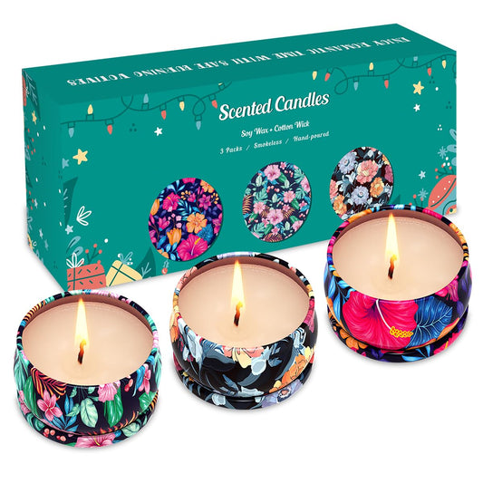 Three-pack home scented candles: cloves, roses and freesia – front view