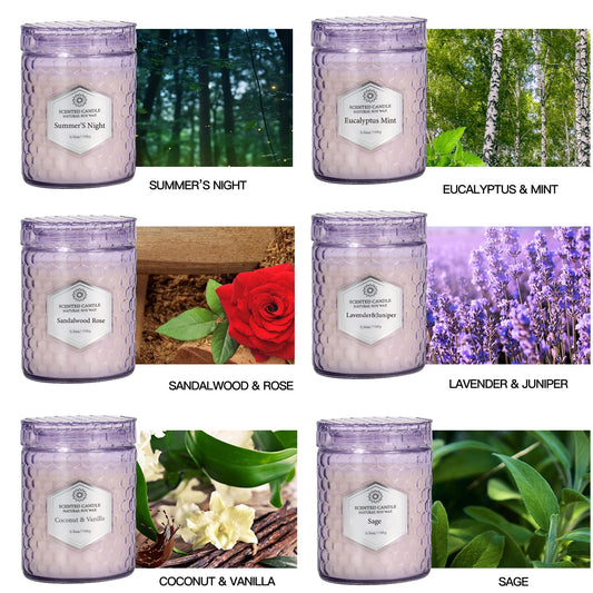 Coconut & Vanilla scented candle in embossed purple cup