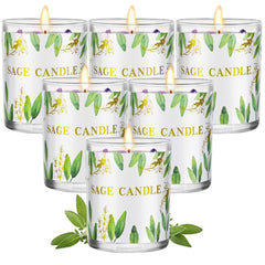 Six-pack sage candles in natural soy wax with lead-free cotton wick