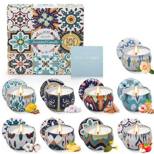 Nine-pack soy scented candles gift set in decorative box
