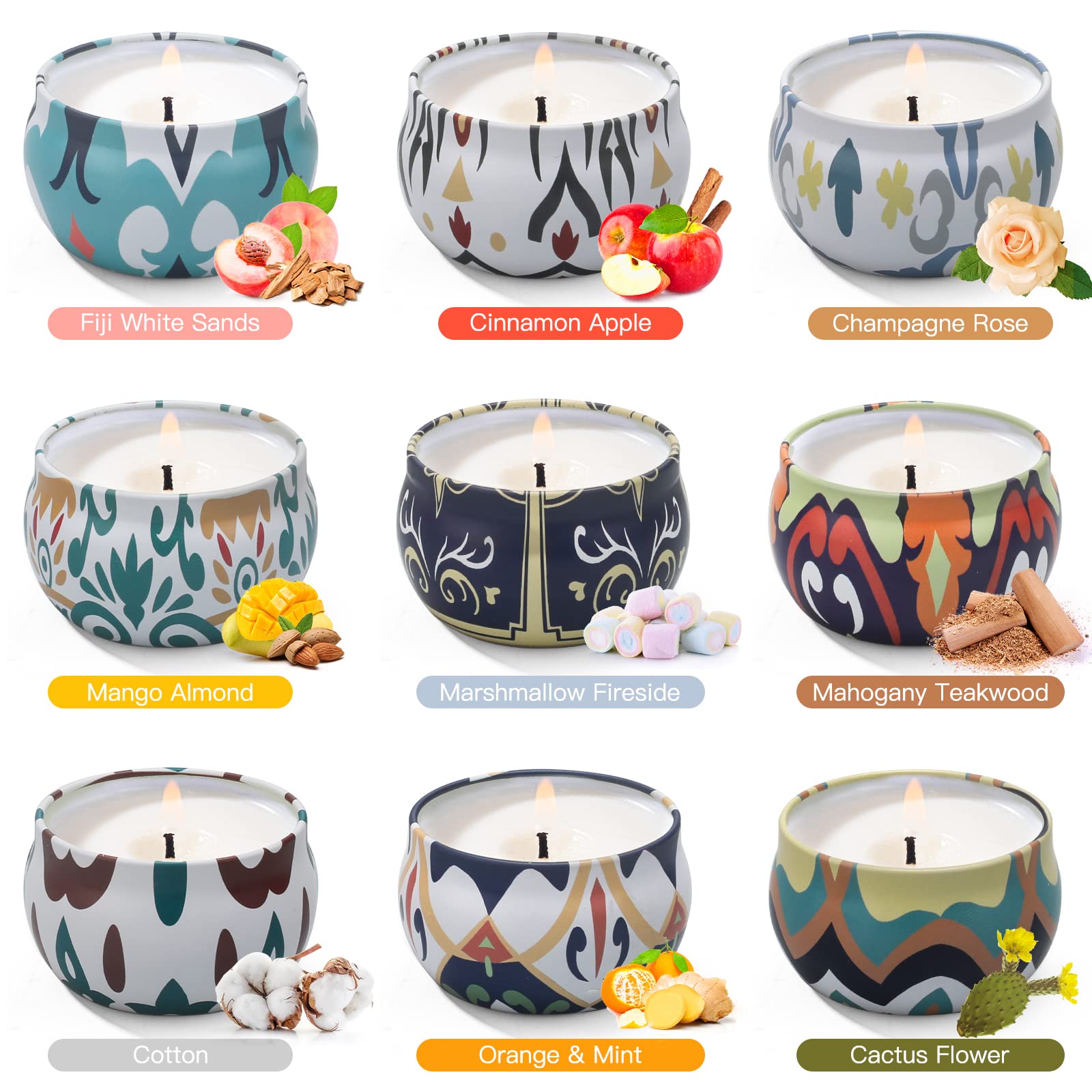 Candle jars with scent labels for the 9-pack