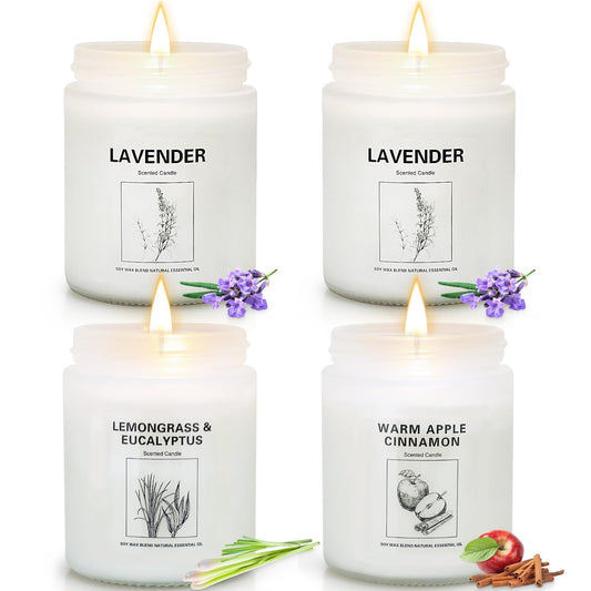 Lavender scented candle in a clear glass jar