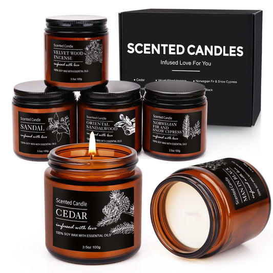 Candles for Men 6-pack gift set in dark brown jars