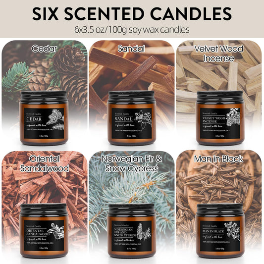 Cedar scented soy candle in a dark glass jar