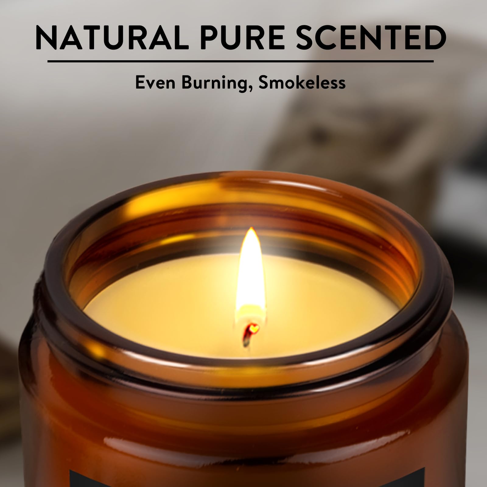 Oriental sandalwood scented soy candle in a dark glass jar