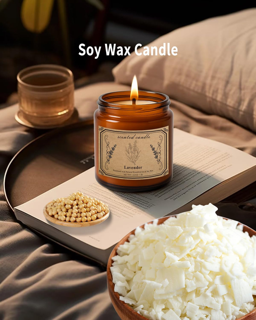 Large lavender candle showing 100-hour burn time