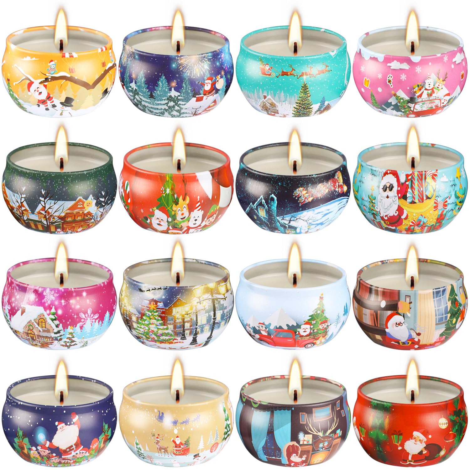 Assorted 16 fragrances in a Christmas scented candle gift set