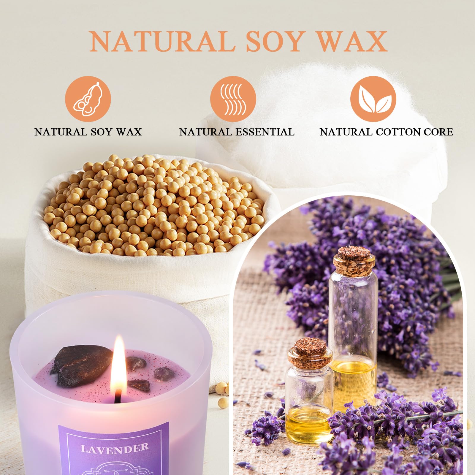 Candle featuring a positive-energy crystal embedded in the wax.