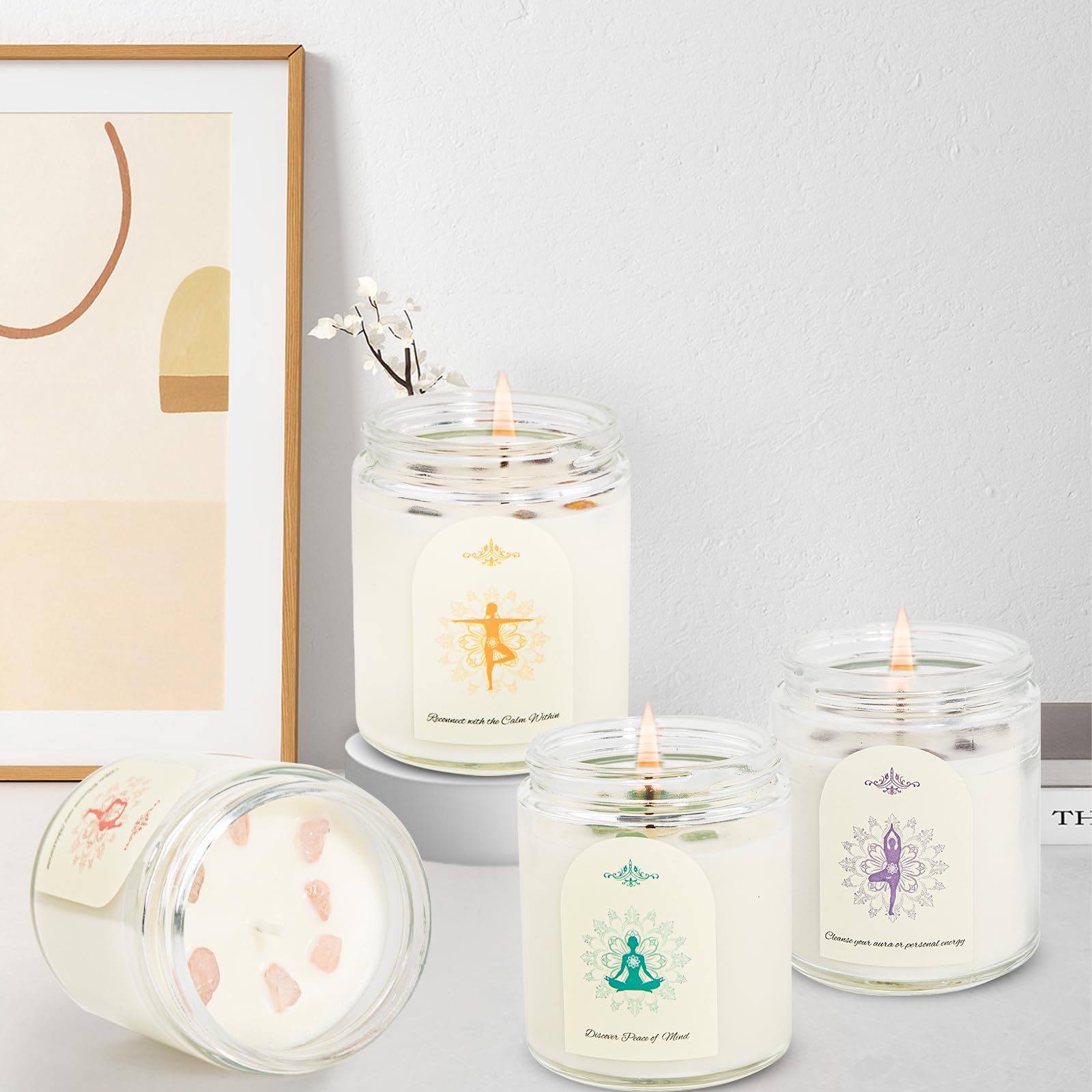 Candles with crystals inside for meditation and relaxation
