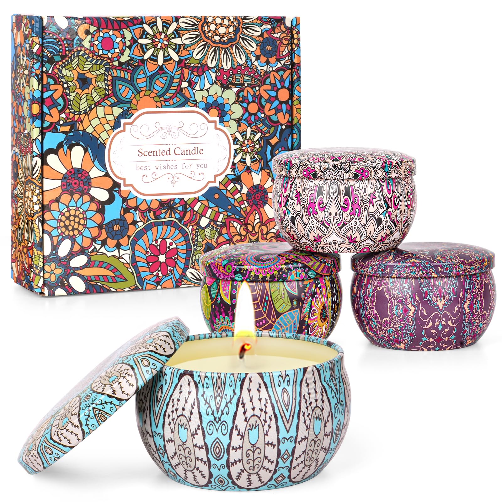 Four-pack scented candles gift set for women in a textured jar