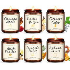 Six-pack fall scented candles in 7.1oz amber jars