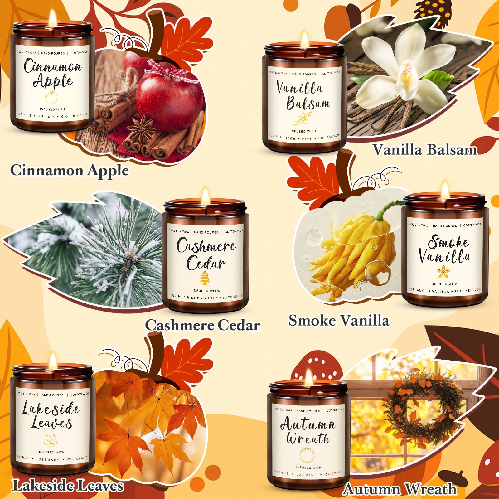 Cinnamon Apple scented candle in amber jar