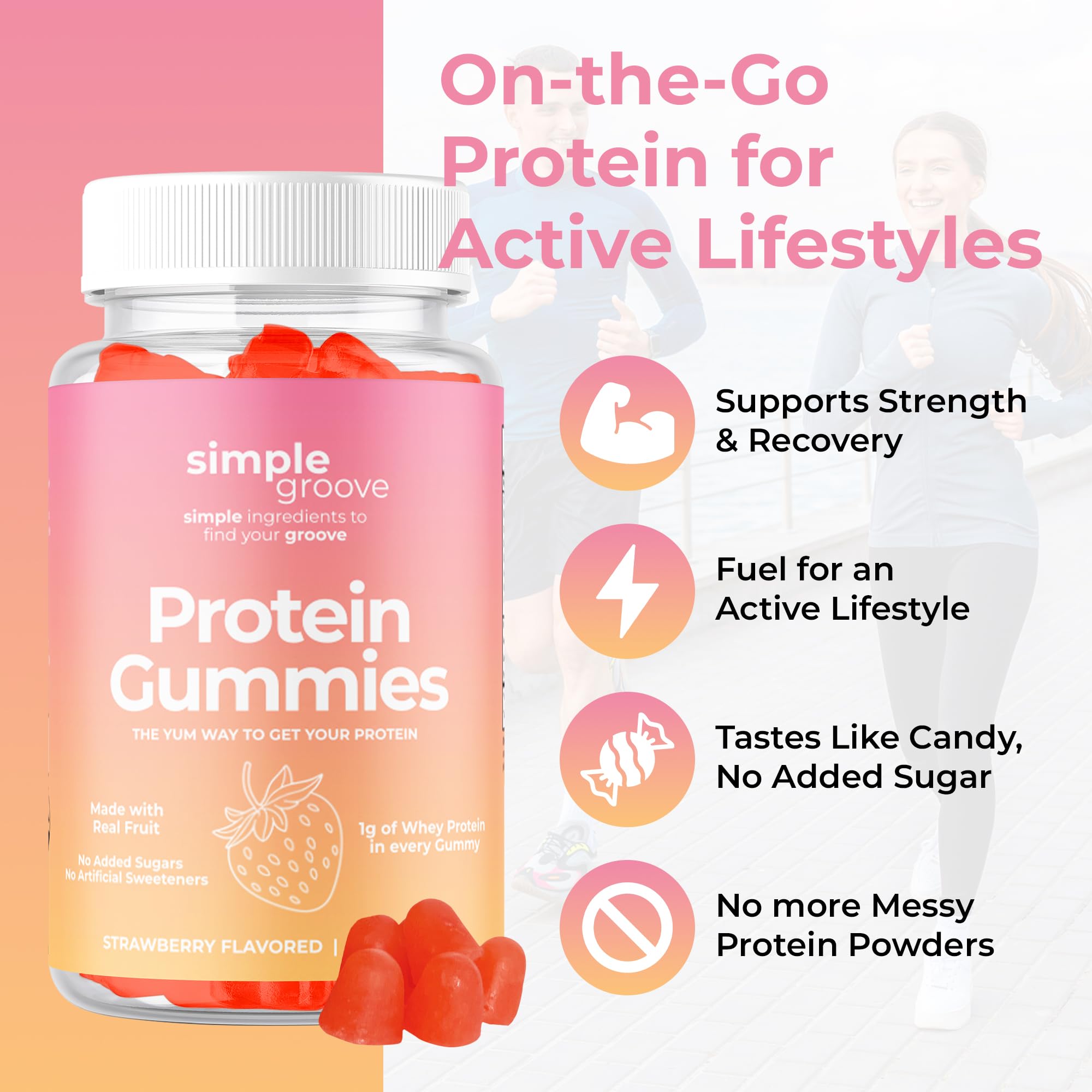 Candy-like texture of Simple Groove Protein Gummies.