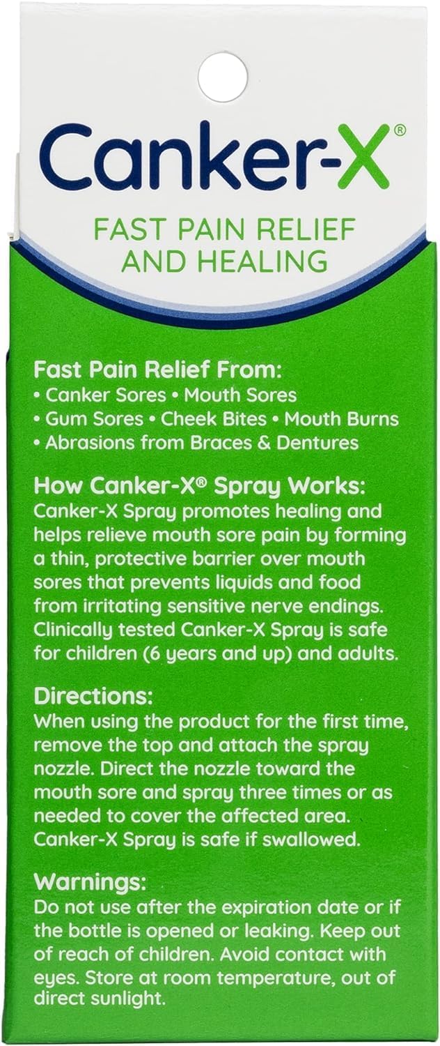 Packaging box and bottle of Canker-X Mouth Sore Spray