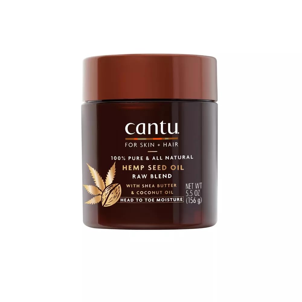 Cantu hemp seed oil raw blend jar close-up showing the product for skin and hair care use