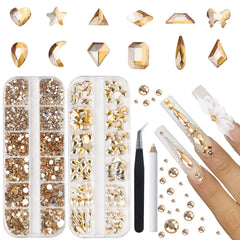 Canvalite 2518pcs nail rhinestones kit box with diverse shapes for DIY nail art.