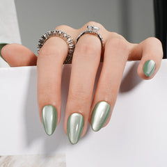 Canvalite cat eye press on nails short almond green for salon-grade manicure