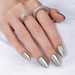 Canvalite cat eye press on nails short almond green easy application