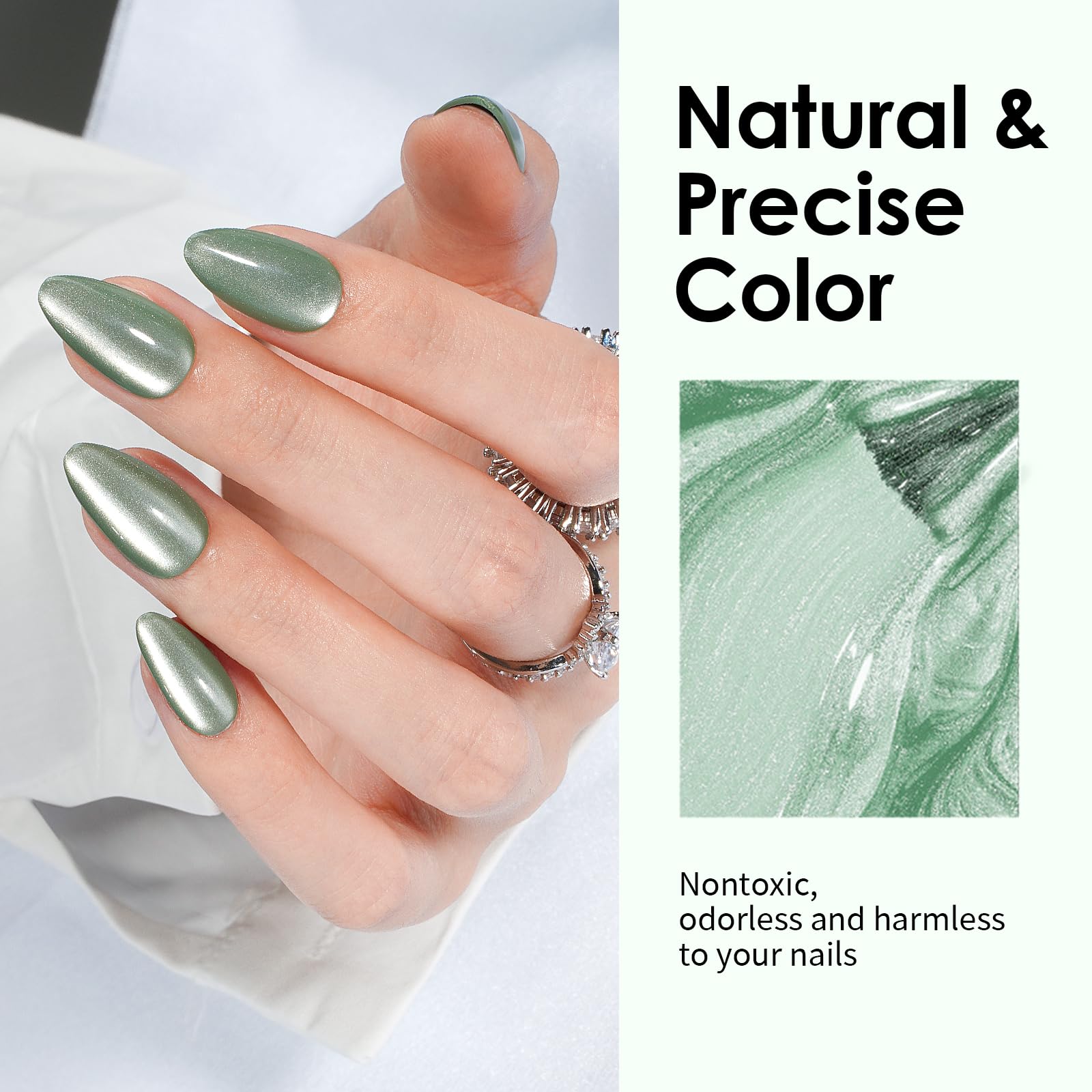 Canvalite cat eye nails short almond green reusable design