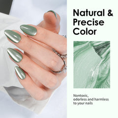 Canvalite cat eye nails short almond green reusable design