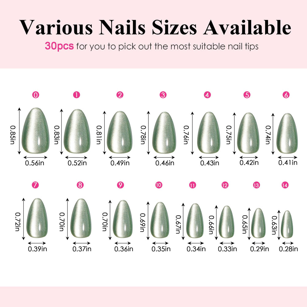 Canvalite cat eye nails short almond green quick manicure option