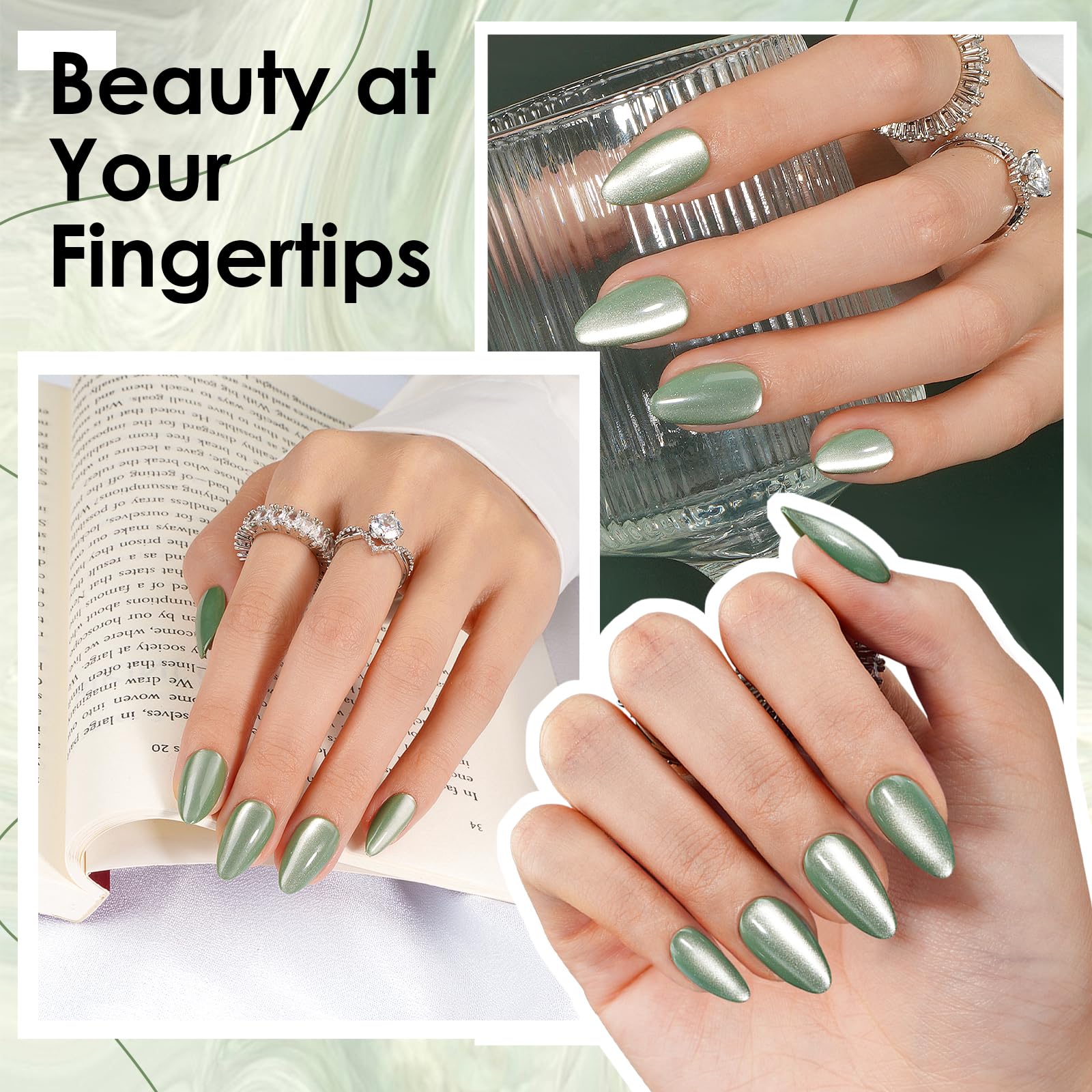 Canvalite cat eye nails short almond green ideal for weddings and parties