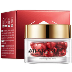 Cappuvini Anti-Wrinkle Pill Serum bottle on a clean surface for natural aging care.