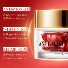 Cappuvini serum dabbed onto skin to target fine lines.