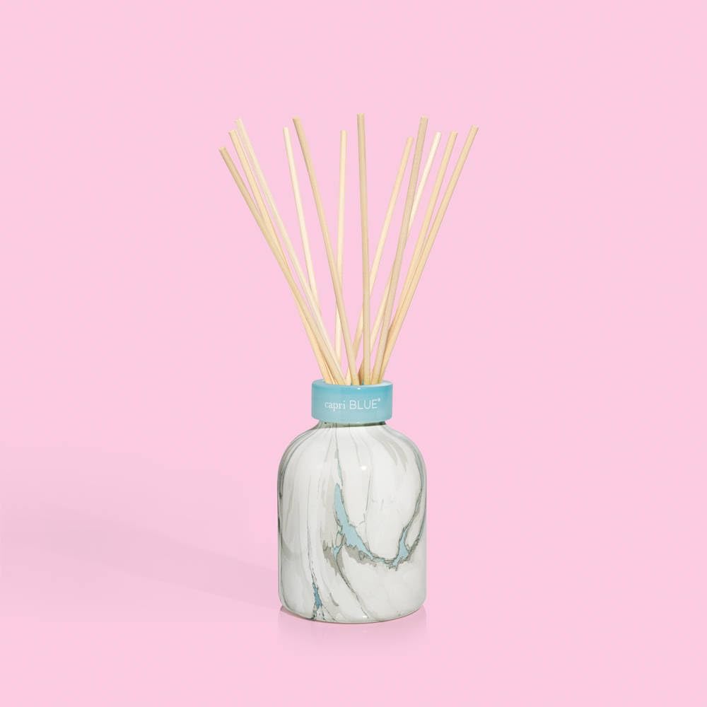 Top view of Capri Blue Blue Jean Marble diffuser with sticks