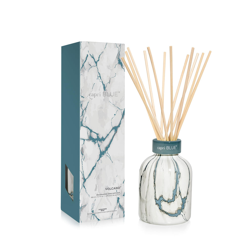Capri Blue Modern Marble Reed Diffuser Set front view with glass bottle
