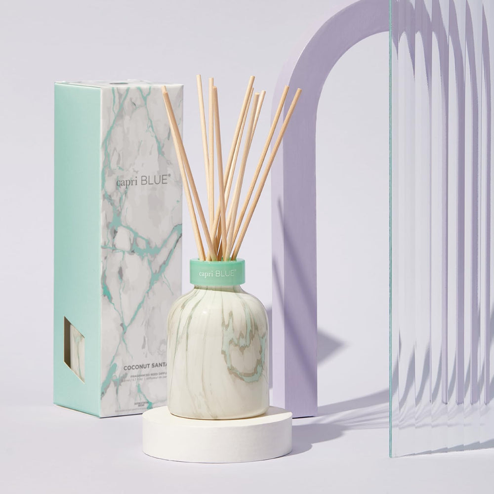 Sea glass color variant of Capri Blue Modern Marble reed diffuser