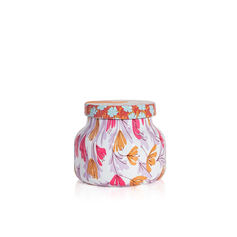 Capri Blue Pattern Play 8 oz Pineapple Flower candle – front view in glass jar