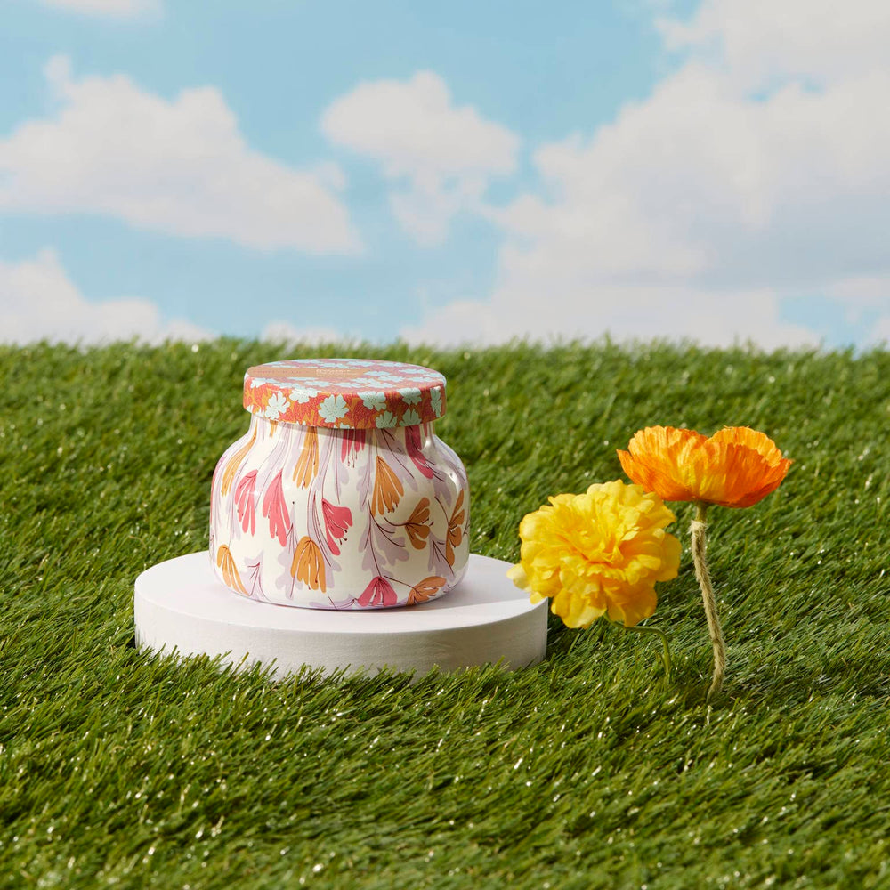 Pattern Play candle side view – Pineapple Flower scent in 8 oz glass jar