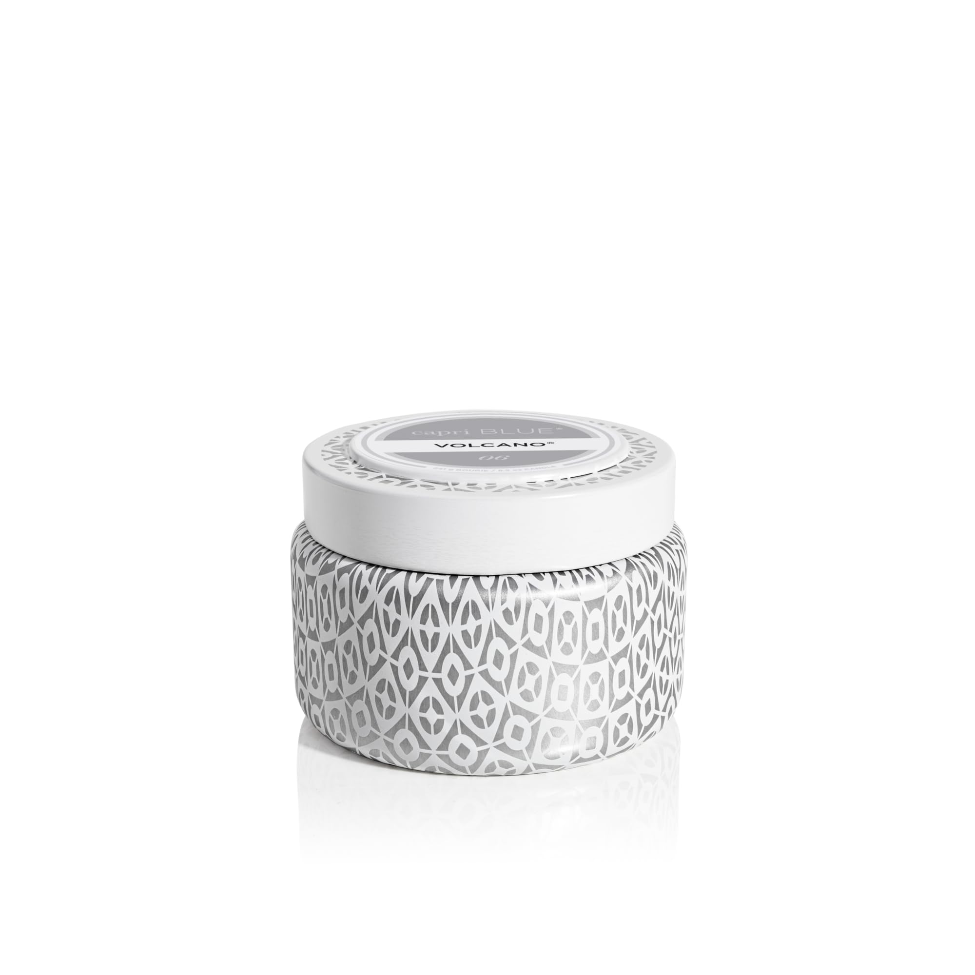Capri Blue Volcano Travel Tin Candle, white 8.5 oz, front view