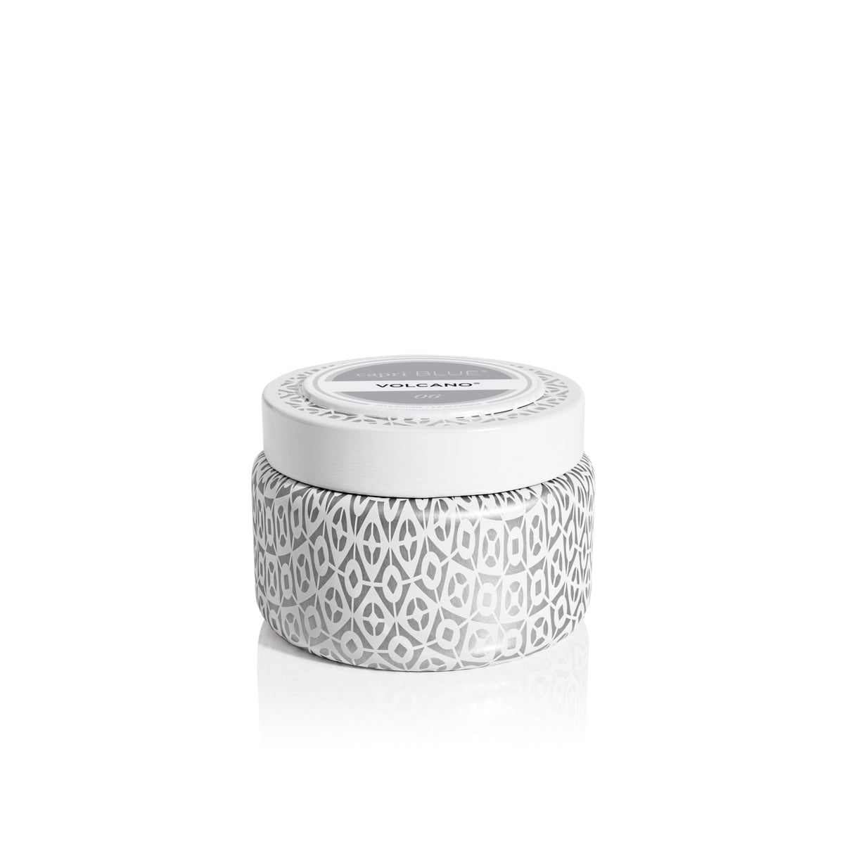 Capri Blue Volcano Travel Tin Candle, white 8.5 oz, front view
