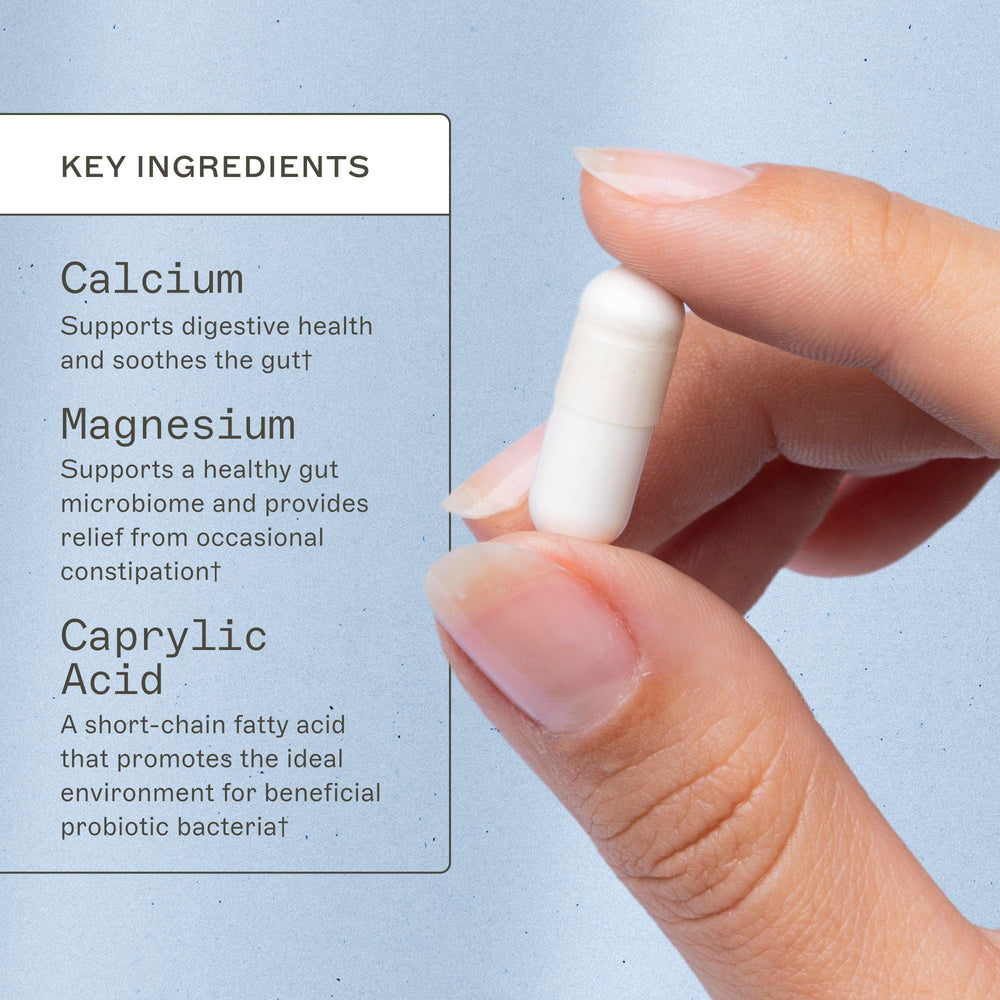 Lab ingredients: caprylic acid, calcium, magnesium for gut health