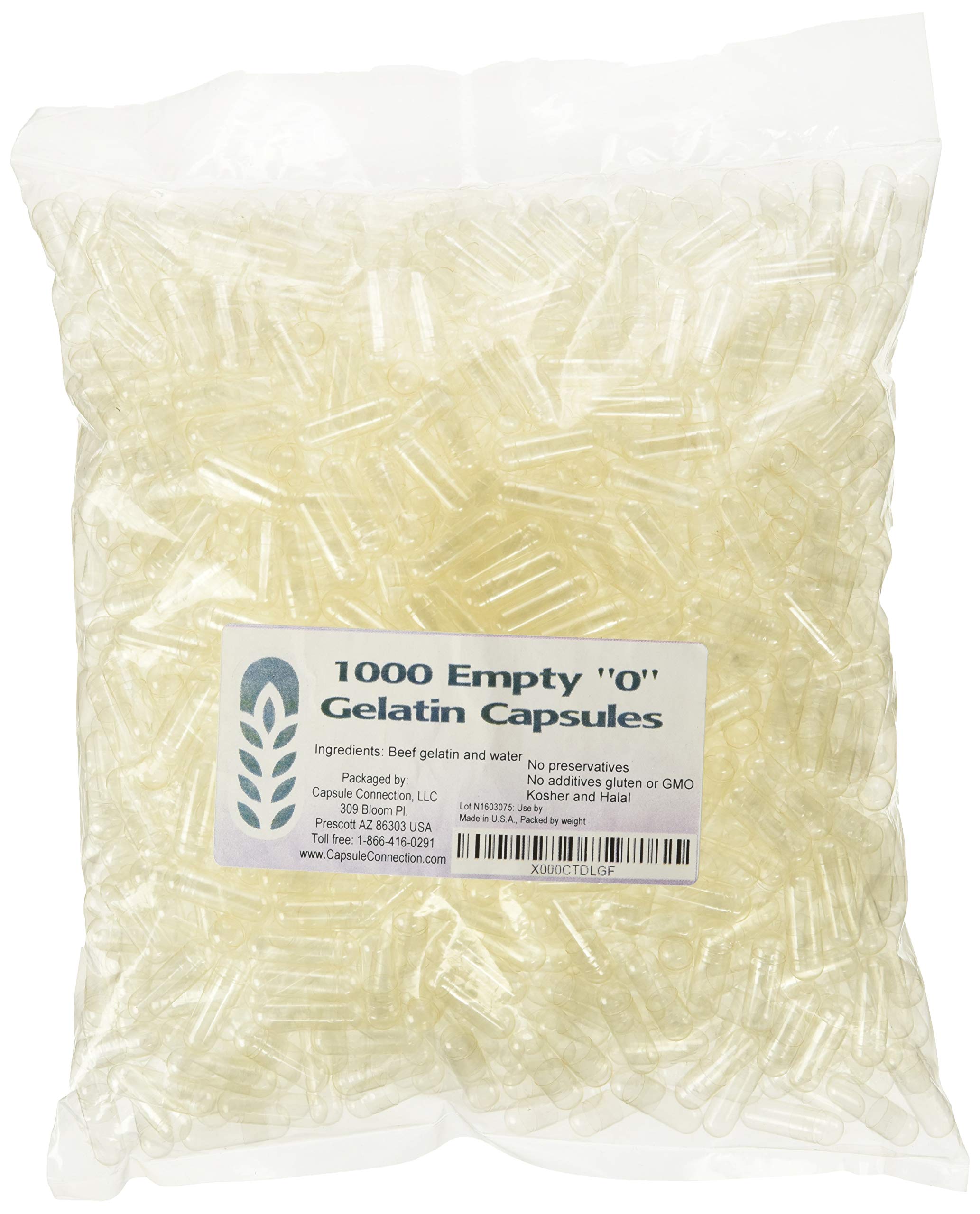 Capsule Connection 1000 bulk empty gelatin capsules in a USA-made resealable bag - image 1