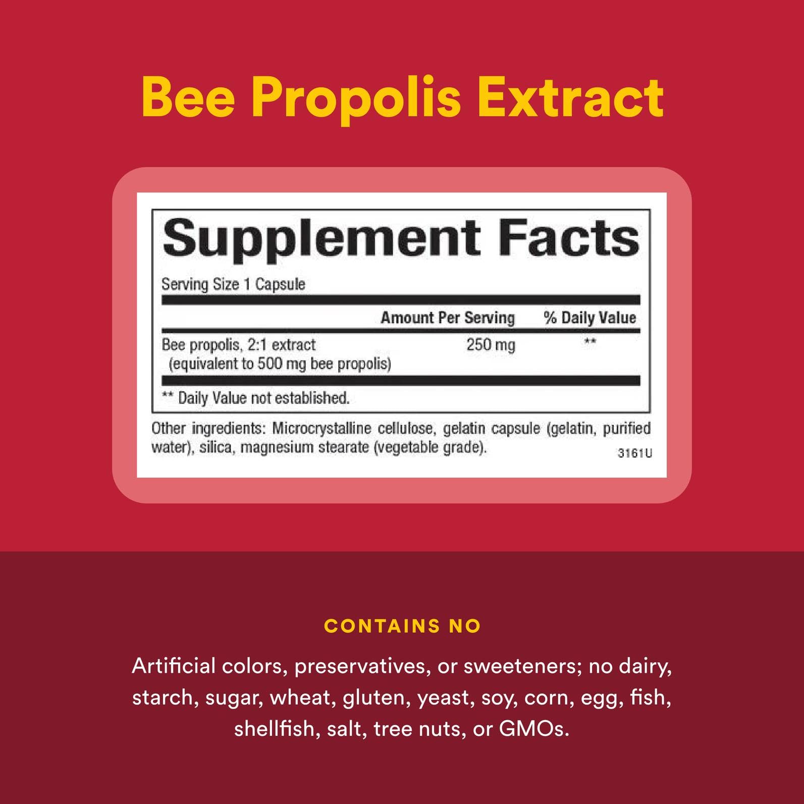 Capsules of bee propolis extract (500 mg each, 90 count)
