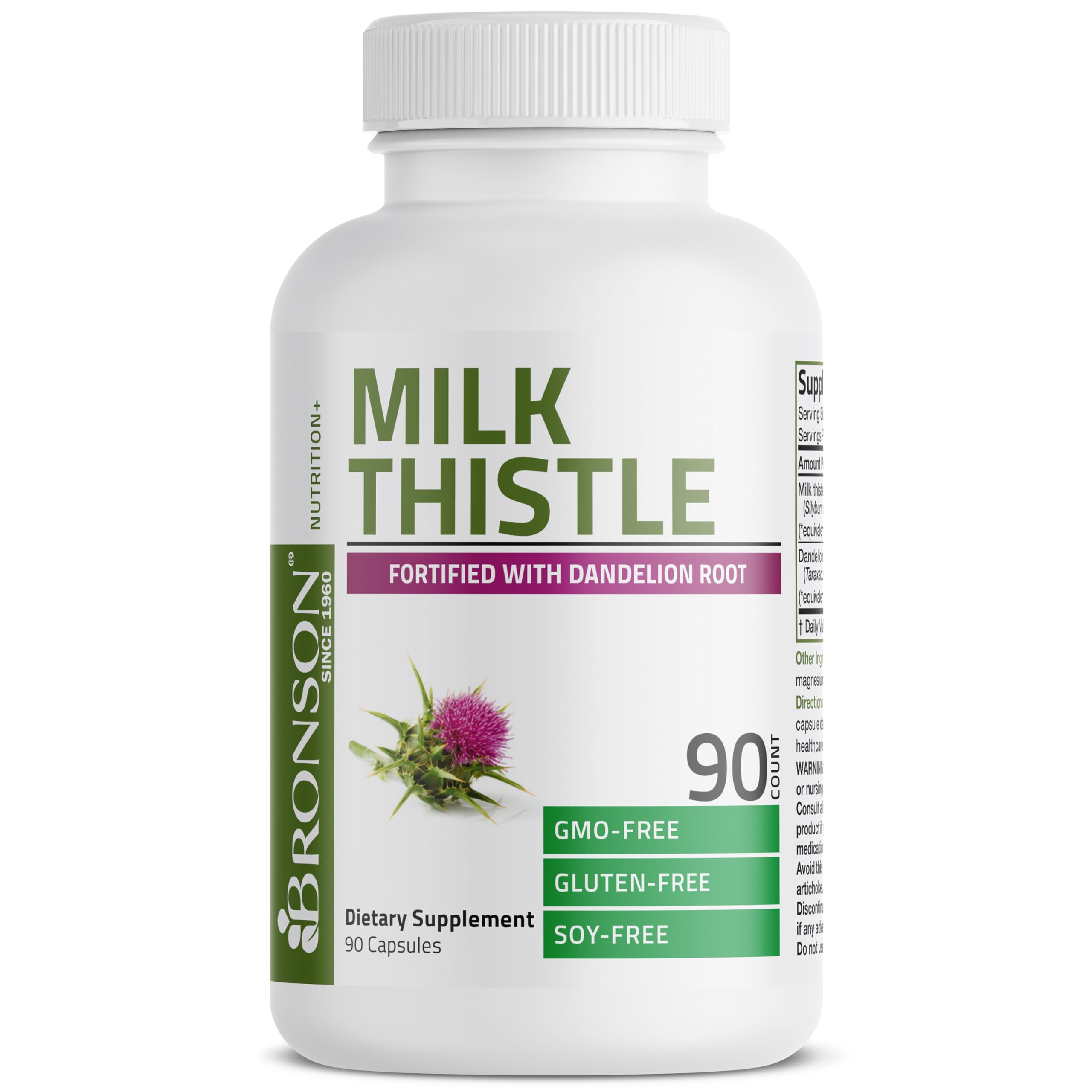 Close-up of milk thistle capsules showing dosage
