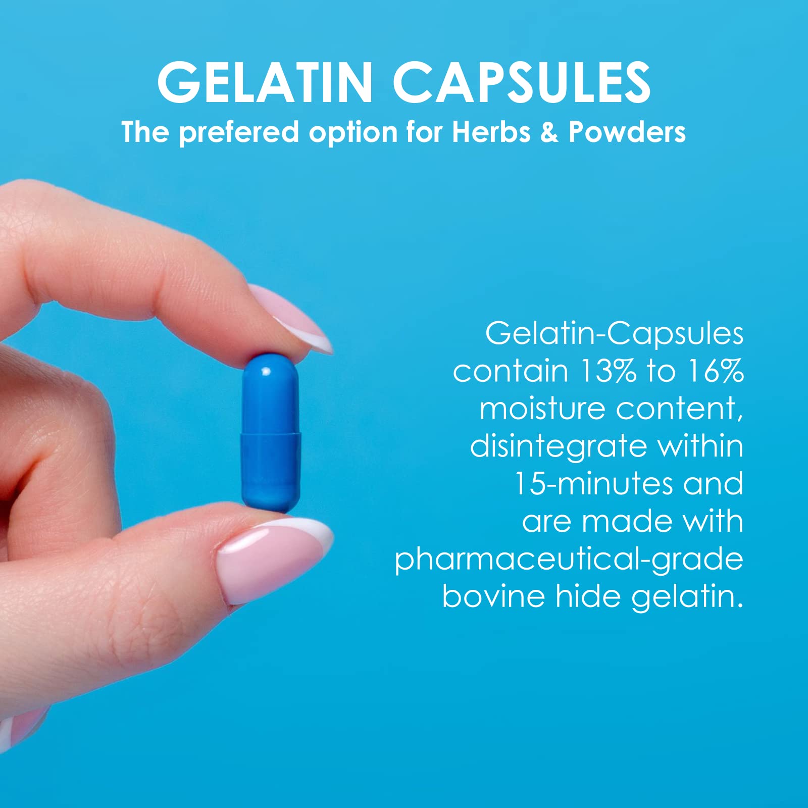 Kosher, Halal, gluten-free and Non-GMO certified empty gelatin capsules