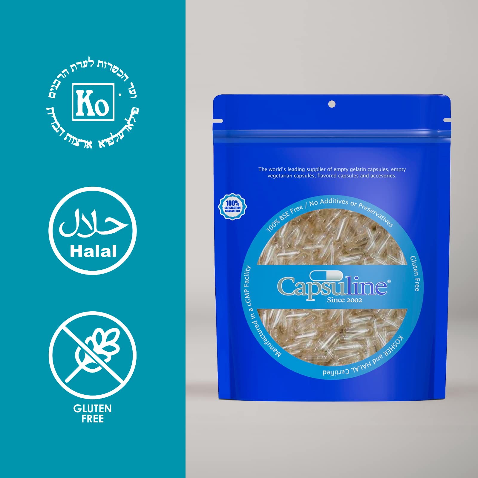Gelatin capsules made from 100% bovine hide for Capsuline