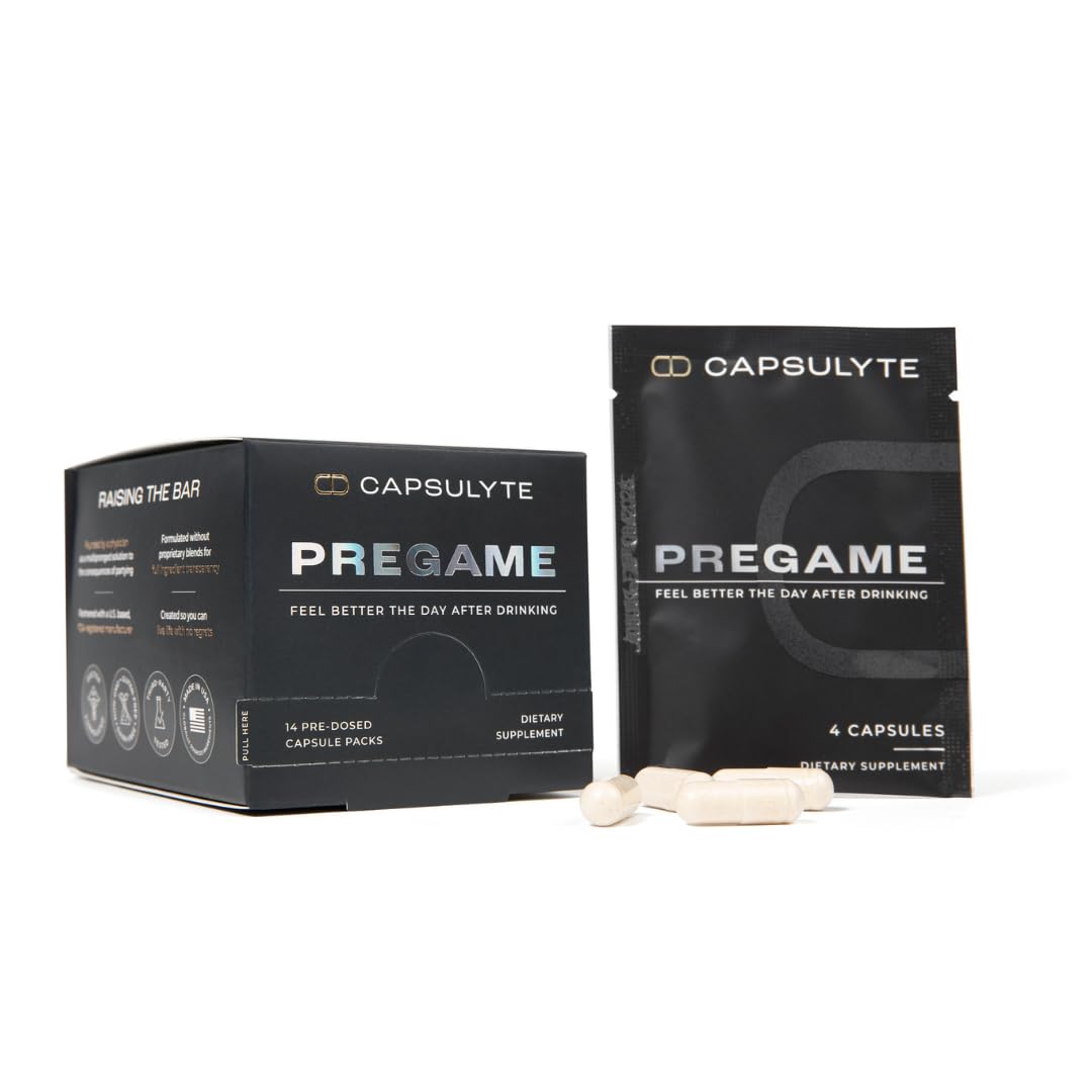 Capsulyte Pregame pre-dosed packets lined up for on-the-go use