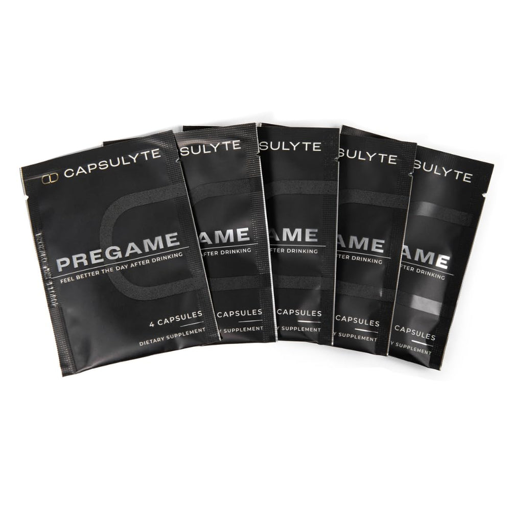 Capsulyte Pregame packets ready for pre-party use and convenience.