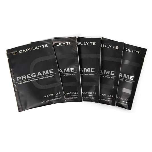Capsulyte Pregame packets ready for pre-party use and convenience.