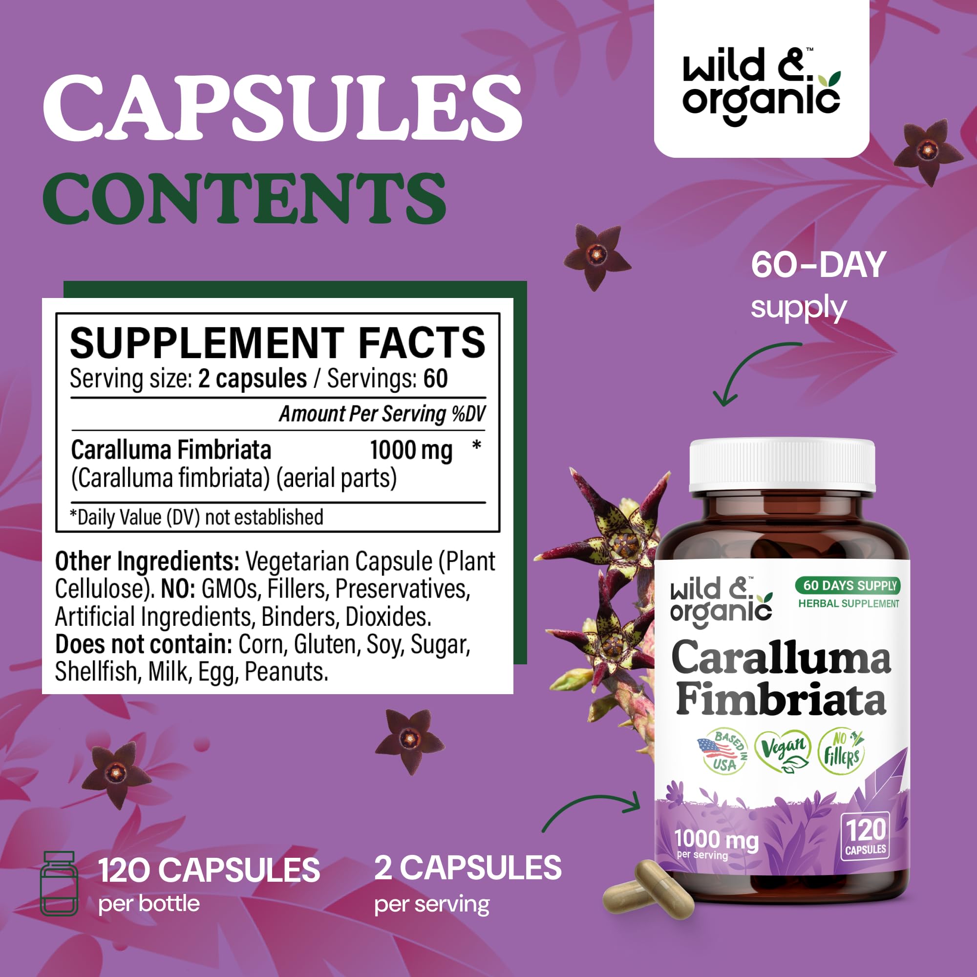 Close-up of Caralluma Fimbriata capsules showing vegan coating