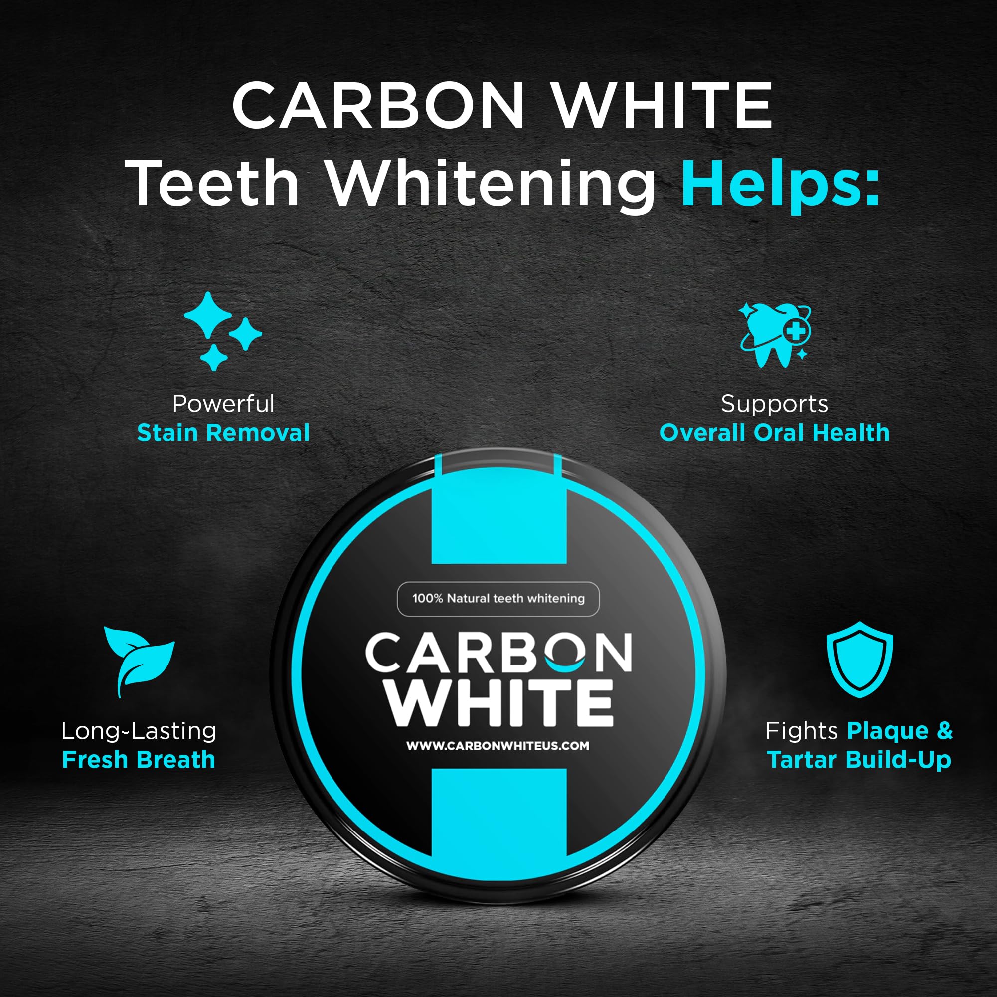 Bright smile after using CARBON WHITE teeth whitening powder