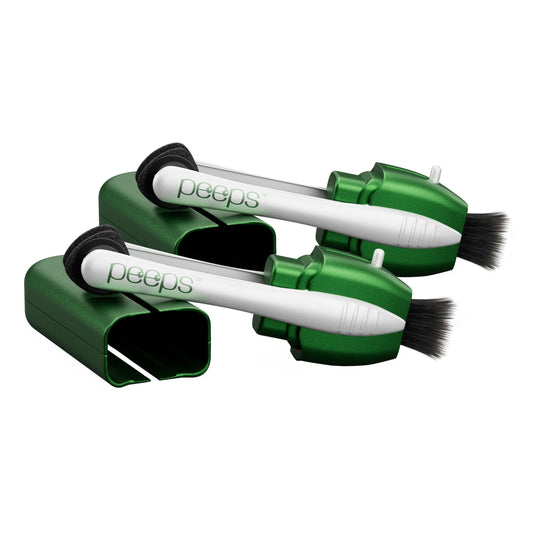 Peeps eyeglass cleaner in green color, compact 4x1x1 inch front view