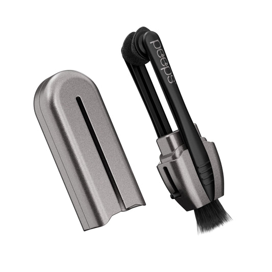 CarbonKlean Peeps eyeglass cleaner in electroplated silver color, front view