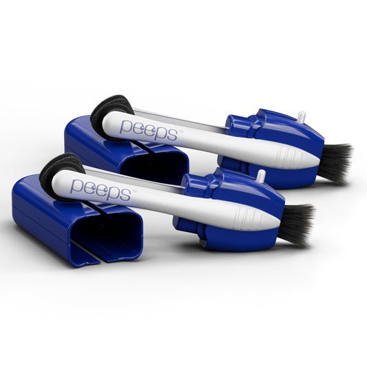 Front view of CarbonKlean Peeps Glasses Cleaner blue 2-count